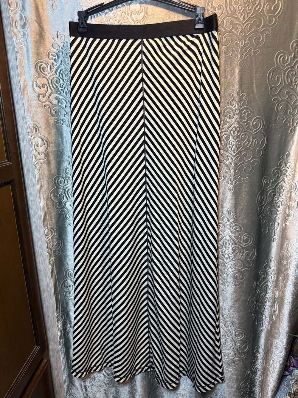 Max Studio Black and White Striped Maxi Skirt